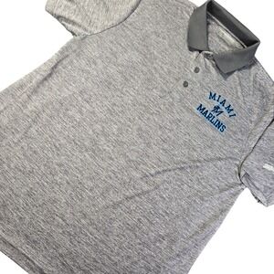 Stitches MLB Miami Marlins Grey Space Dye Heather Pattern Polo Shirt Men's Sz XL